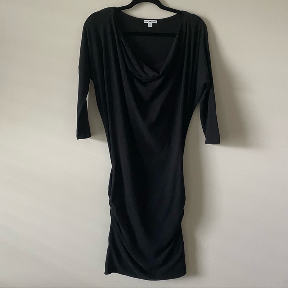 James Perse Fitted Cowl Neck Ruched Dolman Mini Black size M - Picture 2 of 11